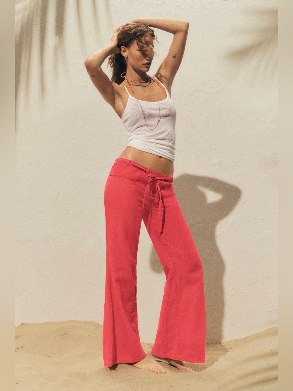 Free People Break The Ice Linen Slouch Flare Pants Size L NWOT